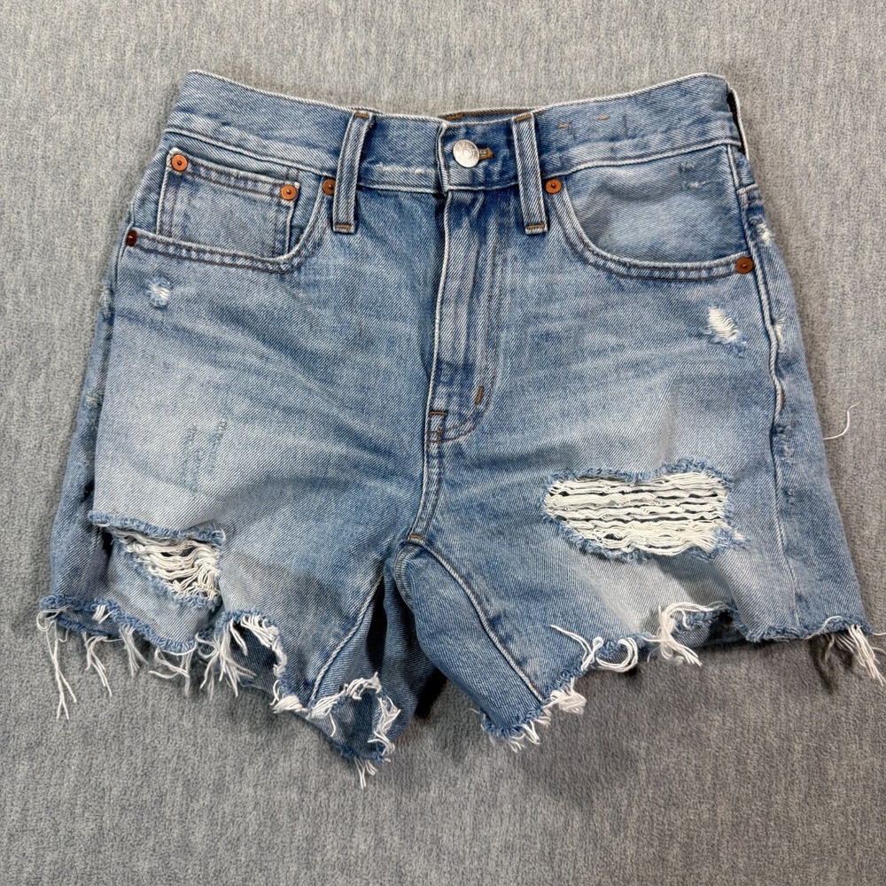 Madewell‎ Shorts Women 23 Blue Denim Distressed Relaxed Mid-Length High Rise